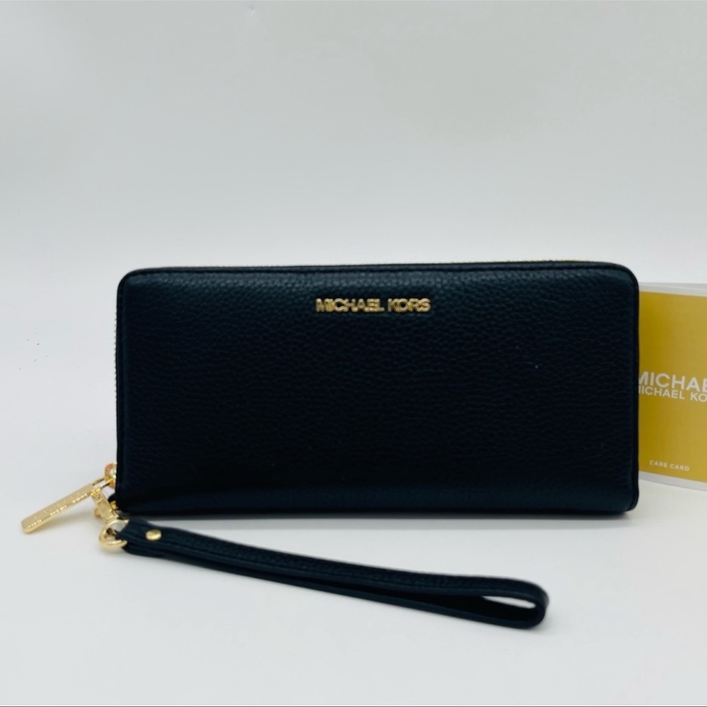 Michael Kors Large Continental Wallet Wristlet Black Leather - Picture 3 of 7